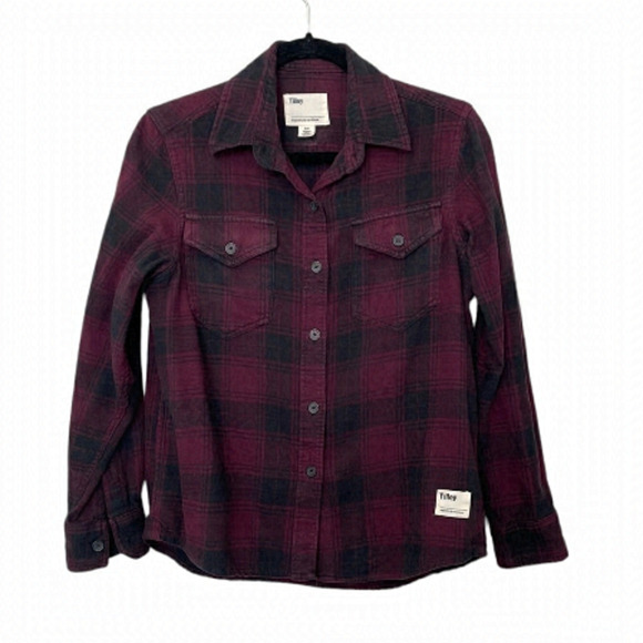 Tilley Burgundy Plaid Flannel Button Down Shirt - Size Small - Picture 1 of 7